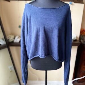 Brandy Melville Navy Blue Knit Cropped Sweater – Small/Medium Size